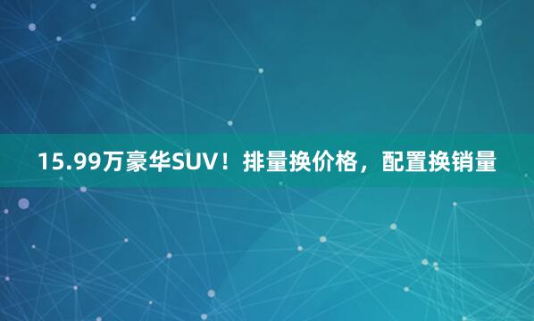 15.99万豪华SUV！排量换价格，配置换销量